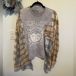Handmade Sublime Graphic Tee with Flannel Sleeves